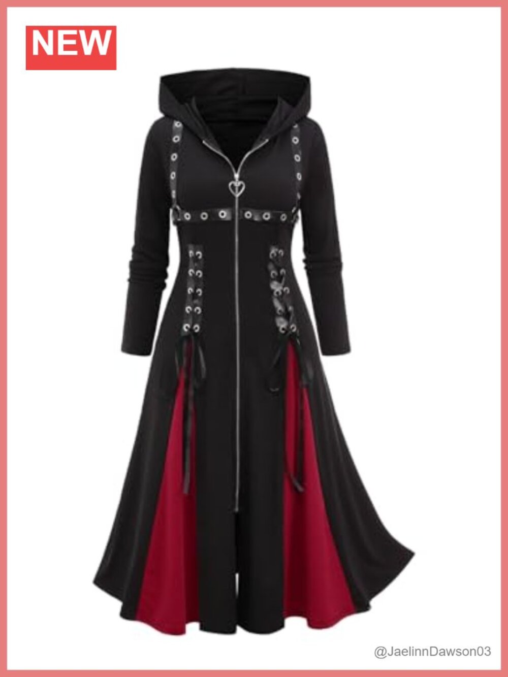 Plus Size Gothic Lace Up Long Hooded Trench Coat PU Leather Panel